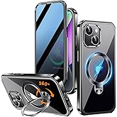 Upholyee [360° Rotatable CD Stand & Built-in Privacy Screen Magnetic Case for iPhone 14 [Compatible with MagSafe & Full Signal] Mil-Grade Shockproof Full Body Anti-Spy Cover for 14-Black