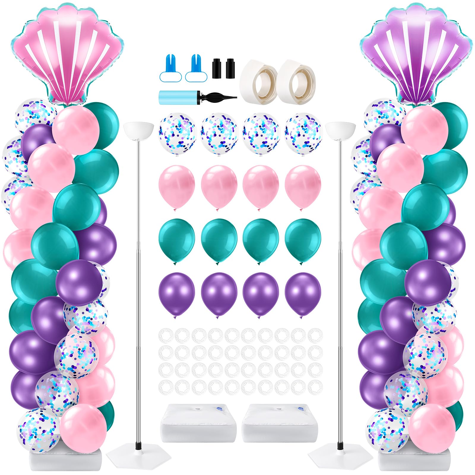 Photo 1 of Kasyat 2 Set Mermaid Balloon Column Stand Kit Adjustable Mermaid Balloon arch kit for Wedding Baby Shower Birthday Party decoration Supplies