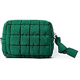 Yarnic Quilted Makeup Bag Cosmetic Bag, Travel Toiletry Bag for Women, Cute Makeup Bag Organizer Puffer Makeup Pouch (S, Deep Green)
