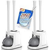 LOVLOY Toilet Plunger and Brush, Bowl Brush and Heavy Duty Toilet Plunger Set with Ventilated Holder, 2-in-1 Toilet Brush and Plunger Combo for Bathroom Cleaning (2, White)