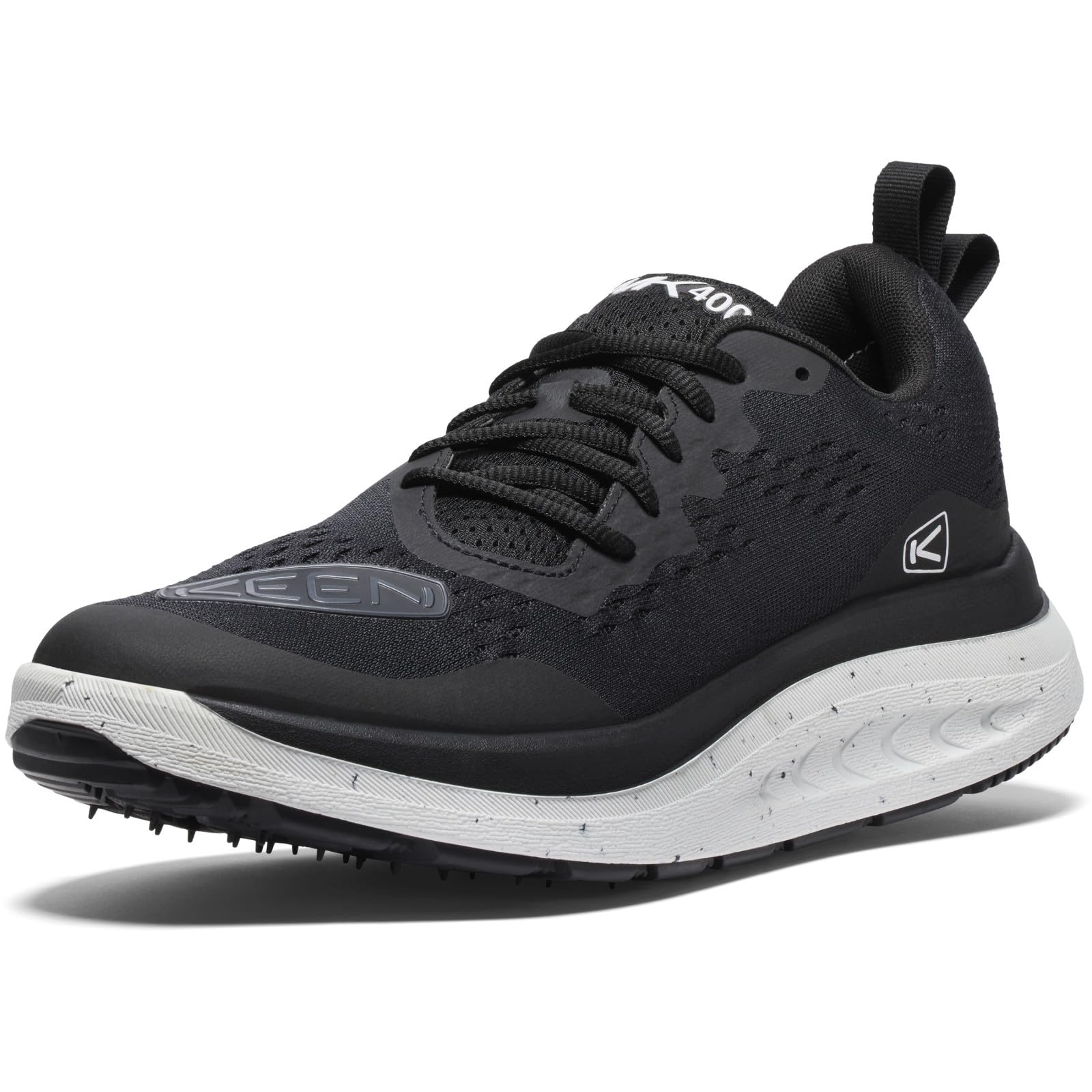 KEEN Men’s WK400 Performance Breathable Walking Shoes, Black/White, 7