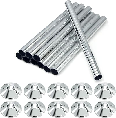 Apragaz 10Pcs Radiator Pipe Covers 15mm x 200mm and 16mm Collars Chrome
