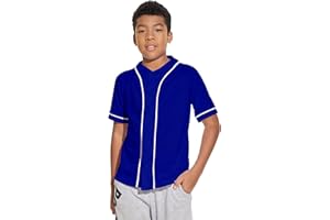 BAICAIYU Kids Baseball Jersey Solid Button Down Shirts Sports Uniform for Boy Girl Softball Jersey Hip Hop Short Sleeve