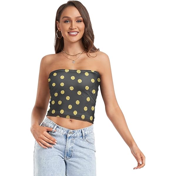 トップス tope tubetop susiyo Women Tube Tops Polka Dot Navy Blue Sexy Strapless Tube Top