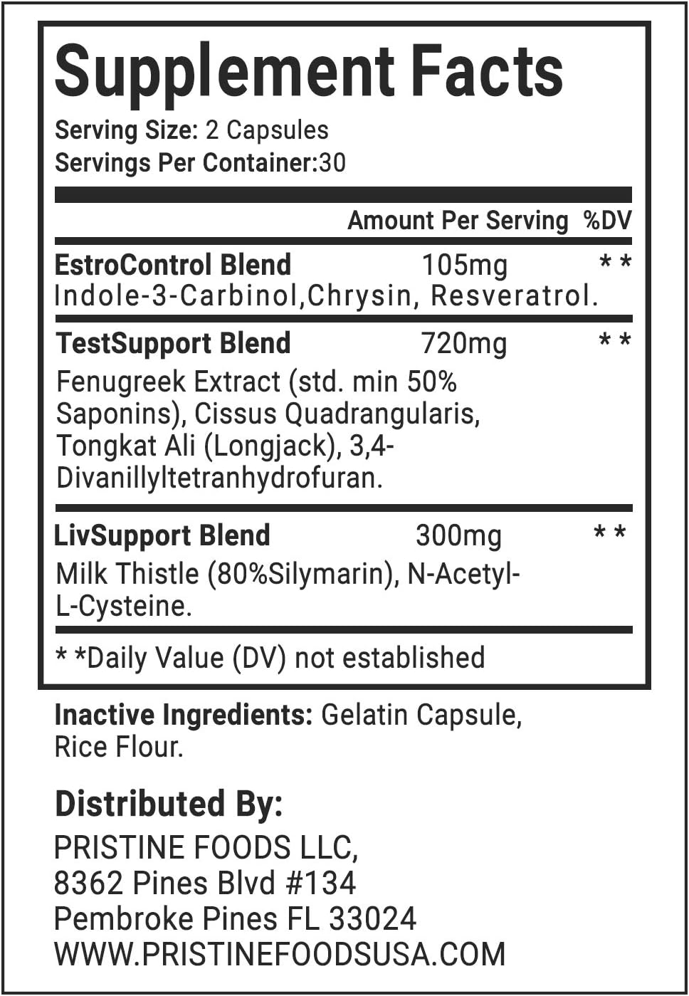 Pristine Foods Premium Natural PCT | Supports Natural Testosterone Production Regulates Hormone Levels Increase Muscle Mass | Post Cycle Therapy Supplement with Resveratrol Fenugreek Milk Thistle: Health & Personal Care