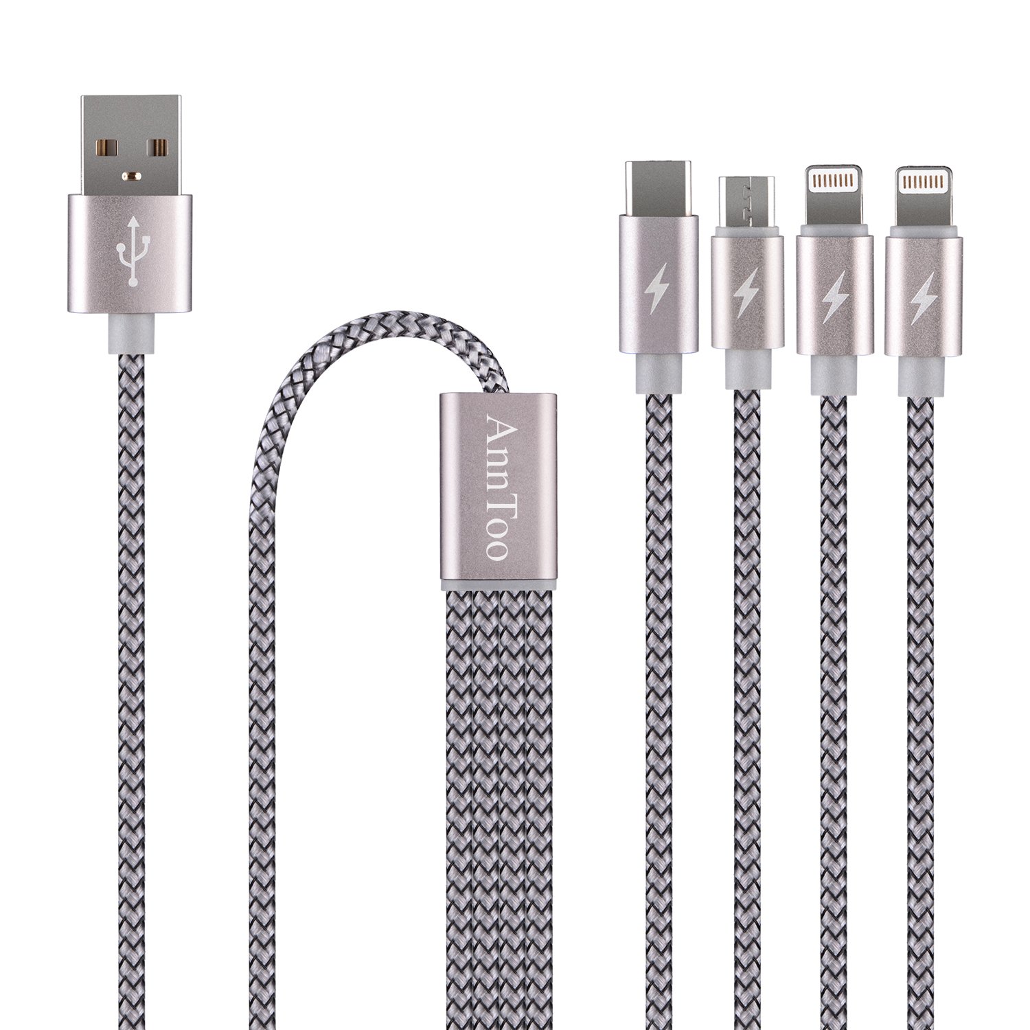 AnnToo 3.3 FT 4 in 1 Multi USB Charging Cables Nylon Braided for Mobile Devices Charging - Grey