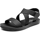 DREAM PAIRS Women's Open Toe Elastic Ankle Strap Flat Summer Sandals