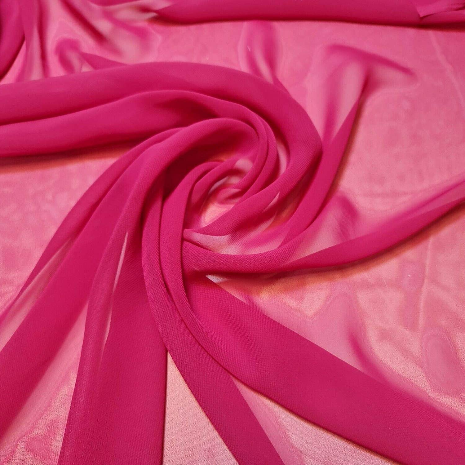 New Plain Chiffon Sheer Crepe Fabric Premium Dyed Dress Drape Decor Craft Fabric (Hot Pink, 2 Meter)