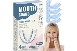 MICTANING 4 Pack Blue Kids Mouth Guard for Teeth Grinding, Moldable Comfortable Kids Night Guard, Child Bite Guard for Clenching Teeth, Mouthguard for Kids
