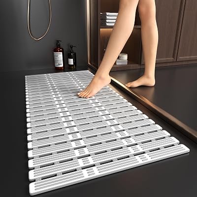 XIYUNTE Large Shower Mat 90x40cm Non Slip Anti Mould Eco Rubber Grey