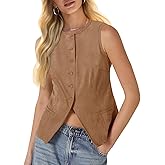 Tankaneo Womens Sleeveless Vest Trendy Suede Button Down Business Casual Suit Vest Tops Blazer Waistcoat