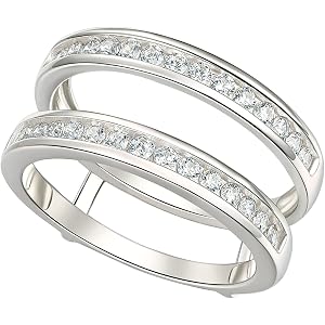 Wuziwen Sterling Silver Wedding Ring Enhancer for Engagement Rings Sz 5-10 | D Color VVS1 Clarity Moissanite/5A Cubic Zirconi