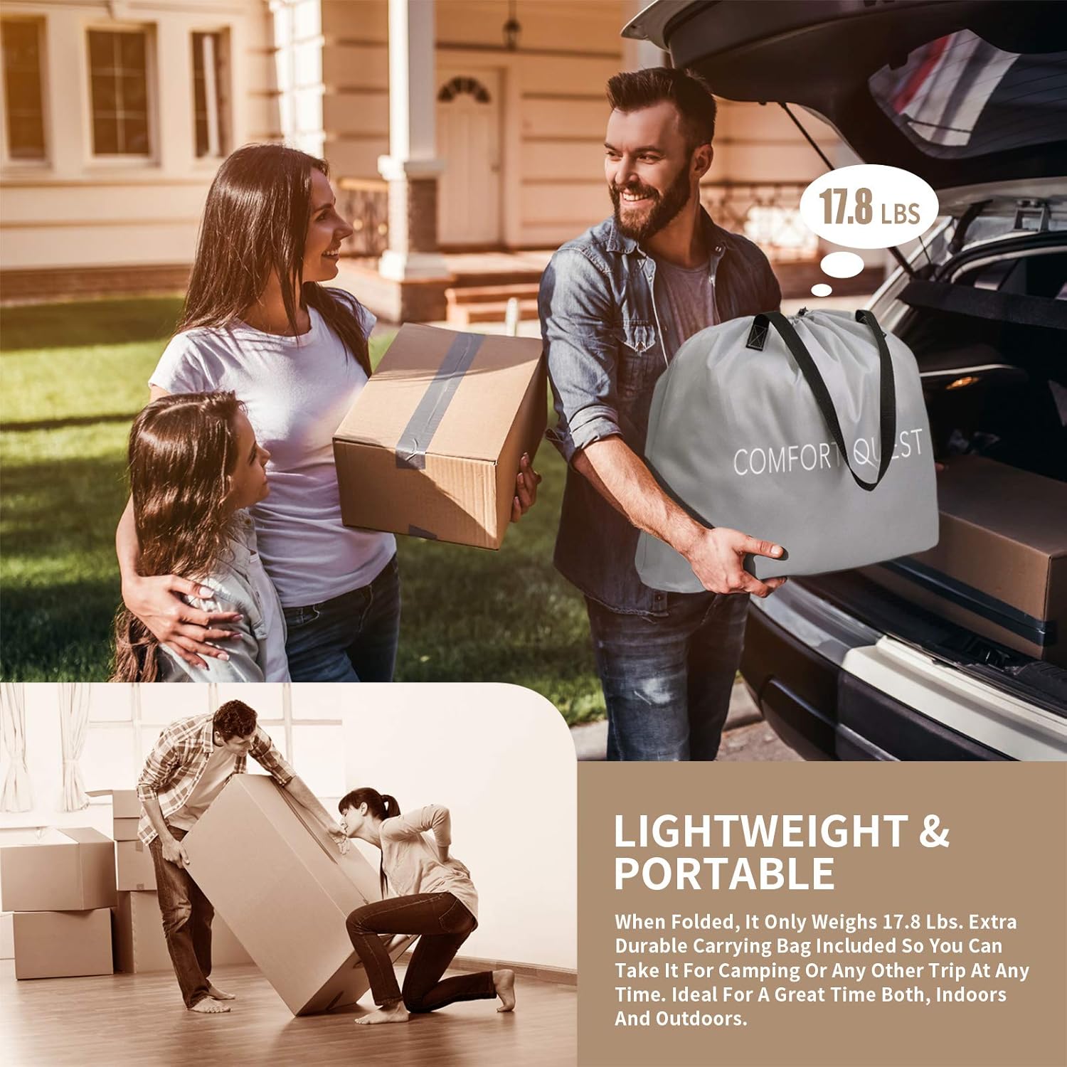 COMFORT QUEST Queen Air Mattress with Built-in Pump for Guest, Dark Blue: Home & Kitchen