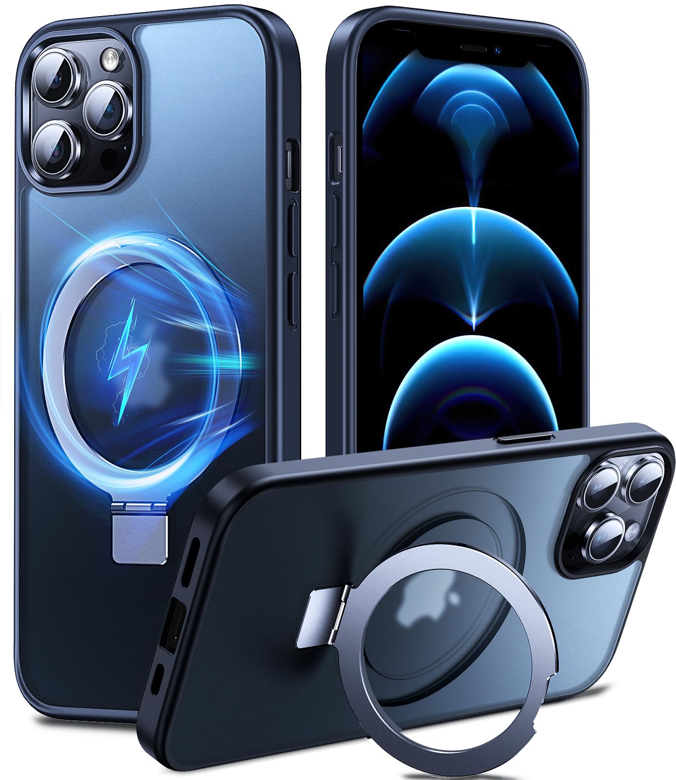 Chicfun 3-in-1 [Magnetic+KickStand+Ring Holder] Compatible with MagSafe, for iPhone 12 Pro Max Case with Stand Military Shockproof Protective Magnetic.for iPhone 12 Pro Max Case,Black