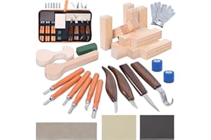 Ninonly 42pcs Wood Carving Kit, Wood Whittling Kit for Beginners, Wood Carving Knife Set with 12 Basswood Blocks, Wood Carvin