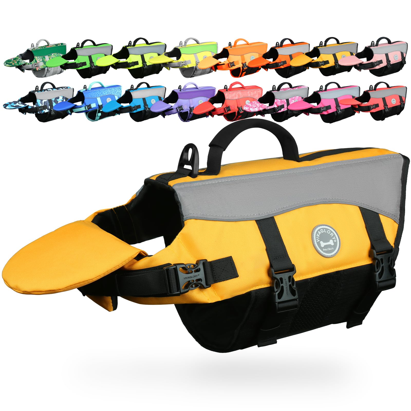 VIVAGLORY Front Float Dog Life Jacket, Dog Buoyancy Aid for Swimming & Boating, Life Vest with Chin Float & Handle, Ripstop & Buoyancy for Doggy, XS, Yellow