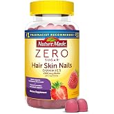 Nature Made Zero Sugar Hair Skin Nails Gummies, 120 Sugar Free Gummies | Biotin 2500 mcg per Serving, Support Healthy Hair, Skin and Nails, Strawberry Flavor, 60 Day Supply