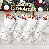 LiHoota Christmas Stockings Large 18 inches 4 Pcs - Plush Faux Fur Xmas Stocking with Golden Snowflake, for Family Holiday Personalized Party Decorations