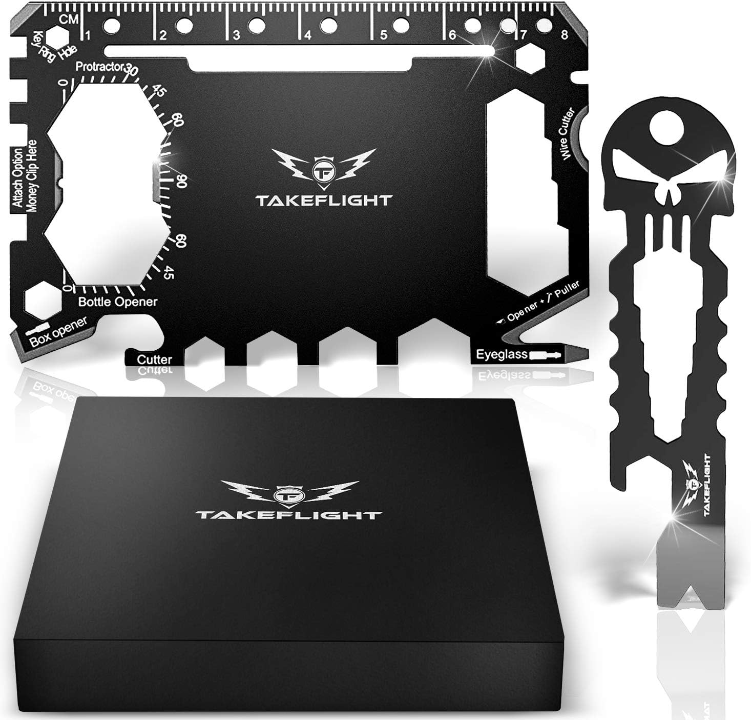 Credit Card Tool Gift Set - Tactical Pocket Tool Gadgets for Men | EDC Keychain with Beer Bottle Opener - Wallet Giftset + Pocket Survival Tools - Multi Tool Accessories in Gift Box