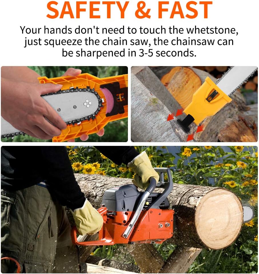 AULASISY Chainsaw Sharpener Universal Chain Saw Blade Teeth Sharpener Fast Sharpening Stone Grinder Tools Bar Mounted with Total 5 Whetston, Fit 14 16 18 20 Inches Two Holes Chain Saw Bar (Yellow): Garden & Outdoor