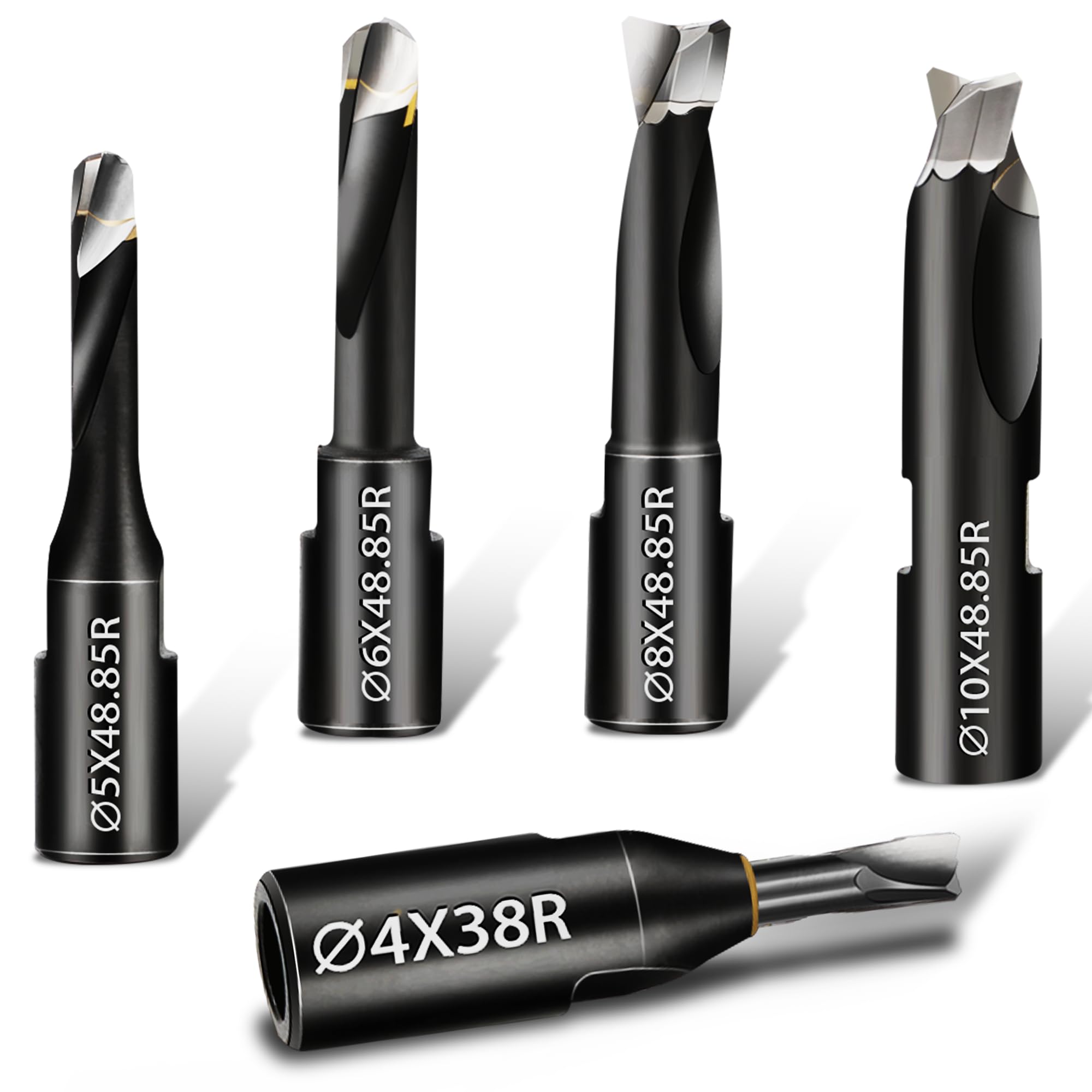 Photo 1 of Domino Cutter Solid Carbide Bits, Fit for DF500 Domino Jointer Machines, 5 Pcs Domino Bits (4mm, 5mm, 6mm, 8mm, 10mm), Precision with Extended Spiral Flute, Black Tungsten Carbide