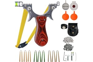 AGKCIHVEN Slingshot, Stainless Steel Slingshots for Adults and Kids, Sling Shot for Hunting and Shooting Practice with 1 Ammo Pouch, 100 Ammo Balls, 9 flatbands & 4 Target, Slingshot for Outdoor Catapult Game