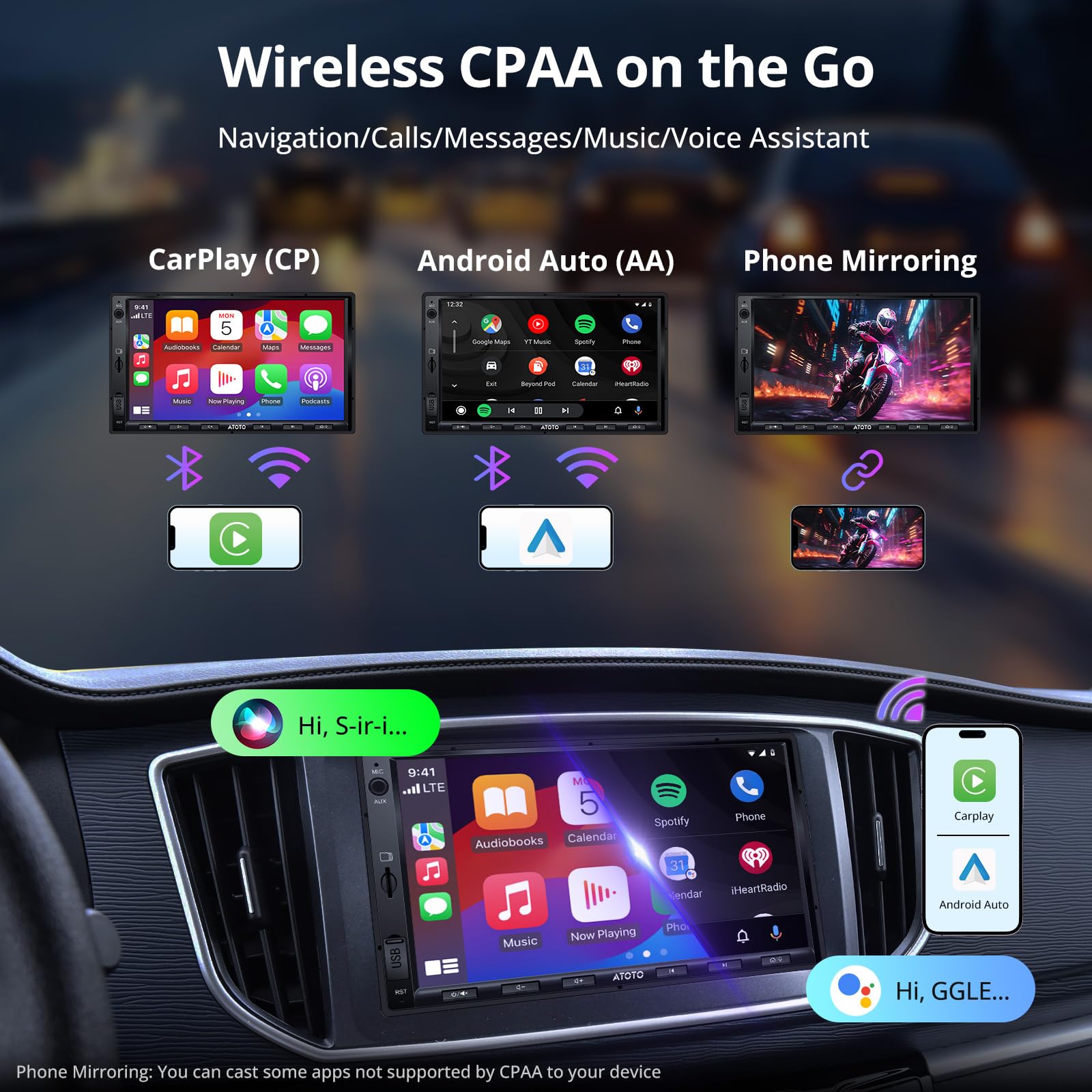 ATOTO A5L 7inch Android Double DIN Car Stereo, Wireless CarPlay & Android Auto, Wi-Fi/Bluetooth/USB Tethering, Car Radio 2G+32G, 24B-EQ DSP, Backup Camera, MirrorLink, FM/AM/GPS/SWC, A5LG2A7T-S01