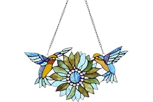 Capulina Mothers Day Sunflower Hummingbirds Gifts Stained Glass Window Hangings, Suncatchers Stunning Handicrafts Flower Birds Lovers Gifts for Home Decor