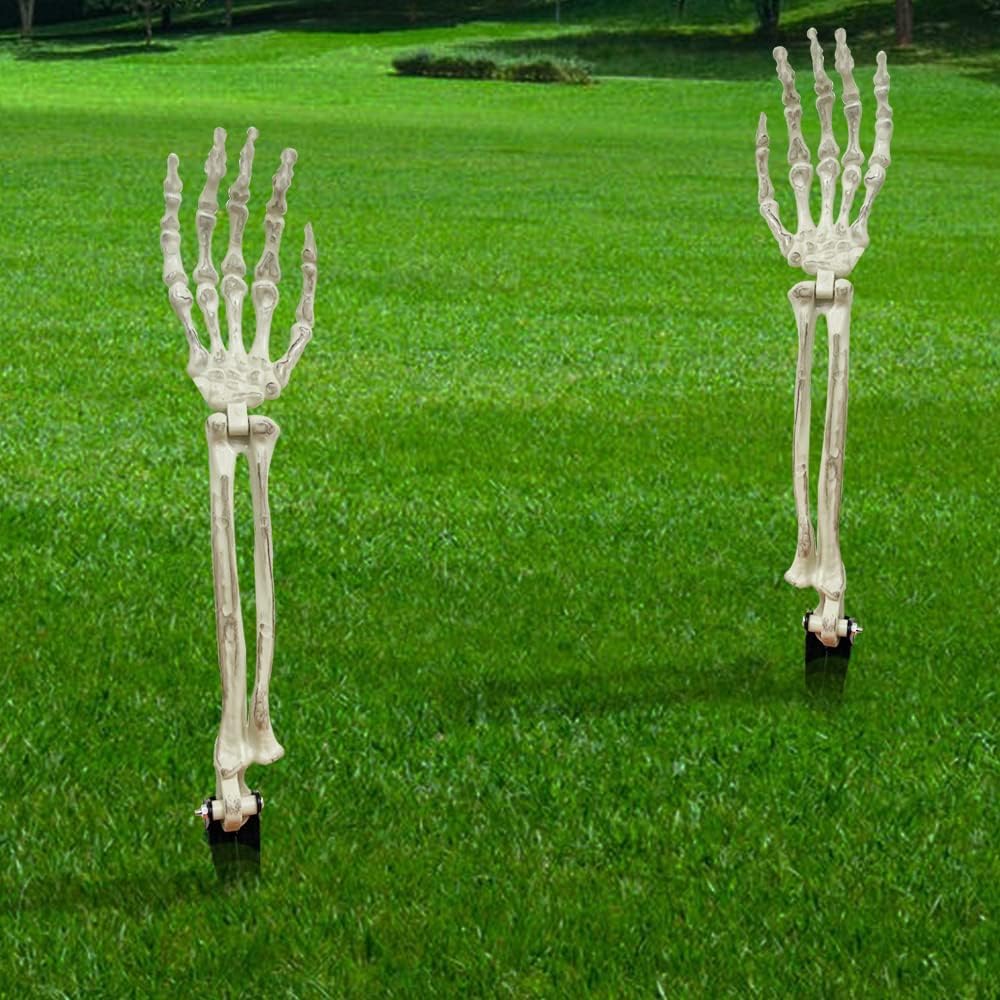 Decorative Garden Stakes - Realistic Looking Skeleton Stakes Severed Plastic Skeleton Hands Yard Signs for Halloween Props Decorations (1 Pair)