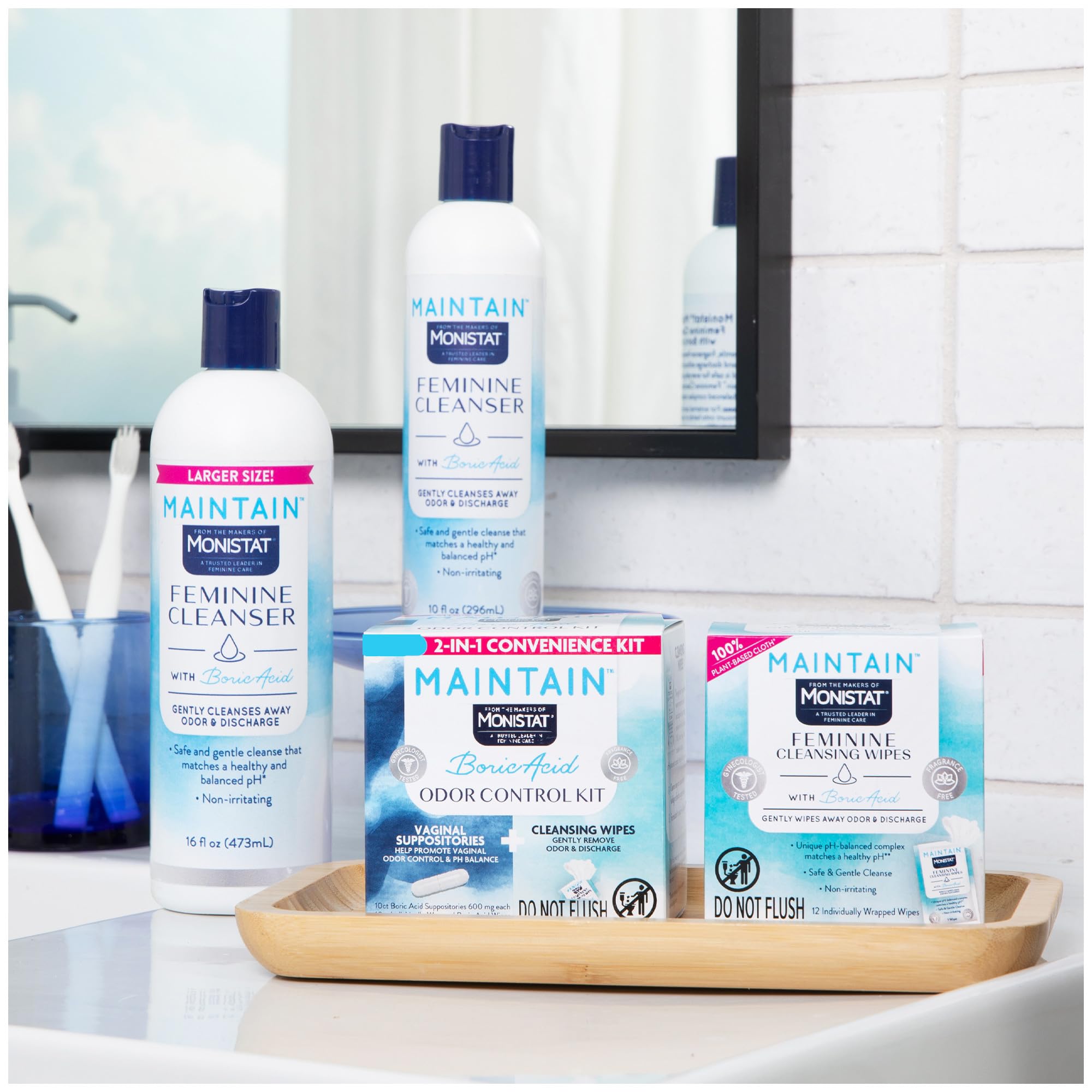 Monistat Maintain Feminine Wipes with Boric Acid for Feminine Care, Fragrance Free, 12 Ct