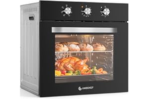 AMZCHEF Wall Ovens 24 inch Electric: 2800w Single Wall Oven with 6 Cooking Modes, 2.72 Cu.Ft. Electric Wall Oven, Convection Oven with Mechanical Knobs Control, Black