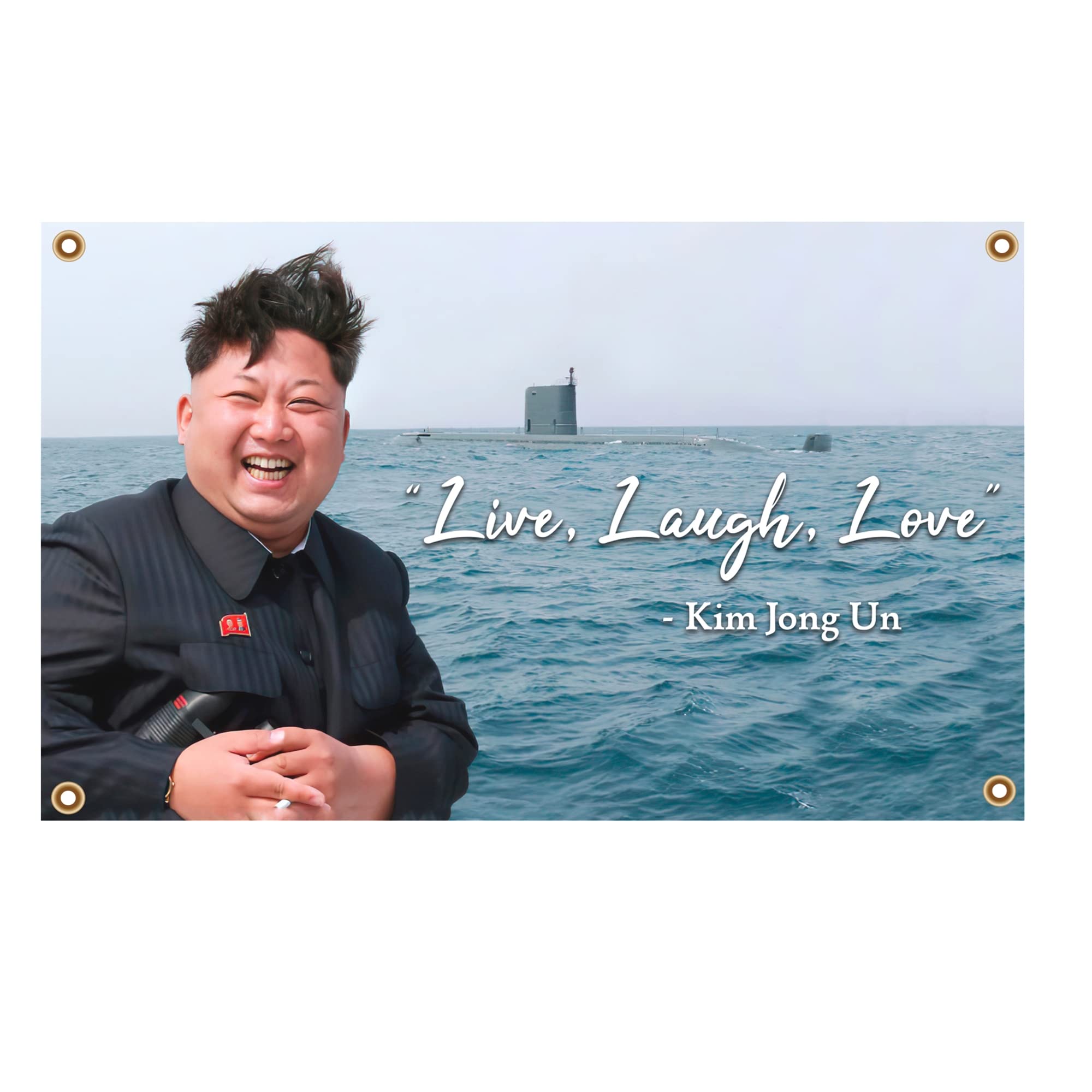 Kim Jong Live Laugh Love Flags Banners - Durable 100% Polyester Fabric with Brass Grommets,3x5ft Outdoor Indoor Flying Banner for Festival,Business,Party,School,Decoration and Patriotic Display