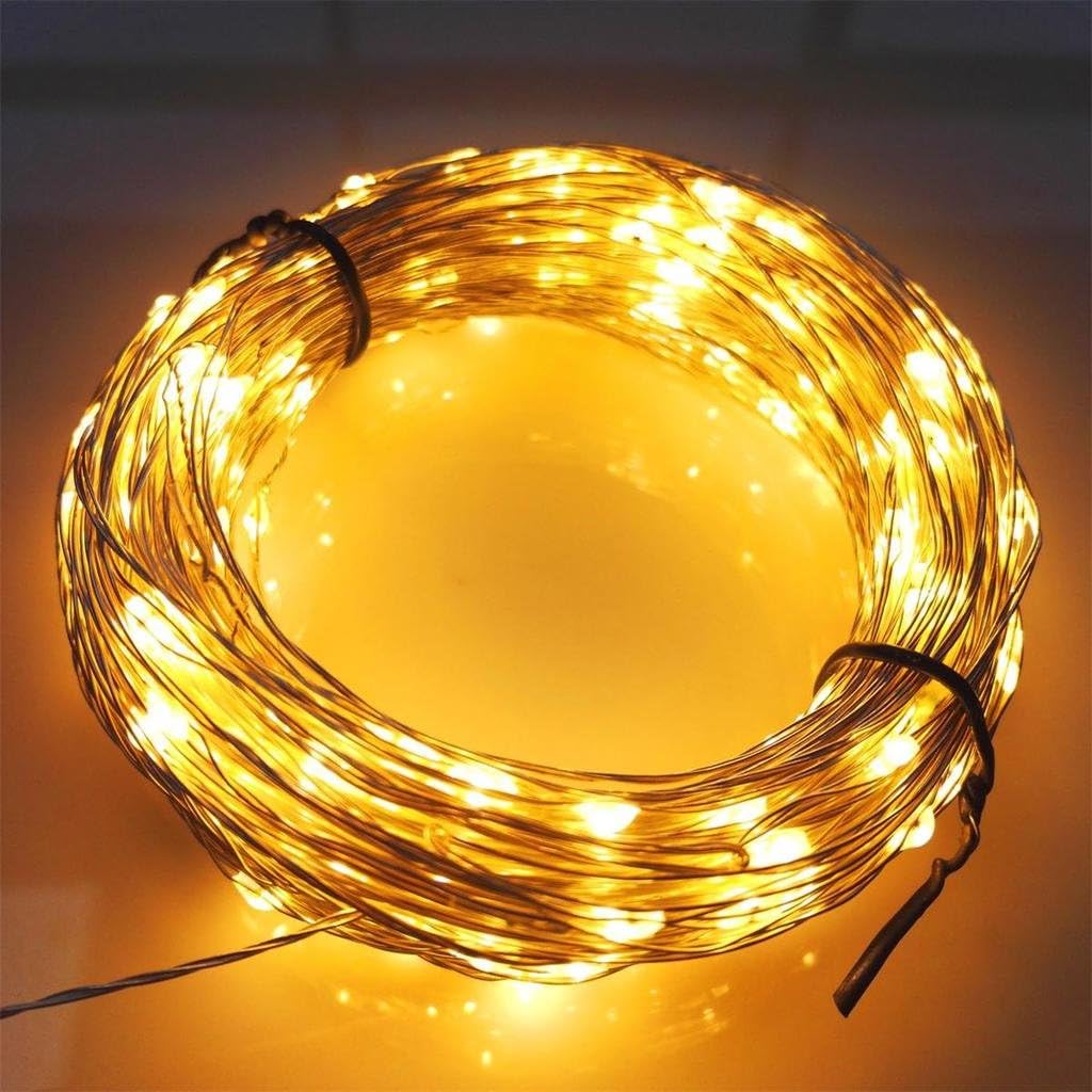 Extra Long 20 Meters/66 Feets 200LEDs Copper Wire String Lights Warm White Waterproof Starry Lights for Outdoor, Indoor, Bedroom, Party, Wedding, Home - Silvered(Power Adapter Included)