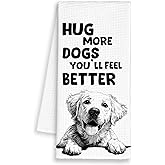 Dimurela Cute Dog Golden Retriever Kitchen Towels, Funny Dish Towel Gifts for Dog Lovers Christmas,Hug More Dogs You'll Feel Better Hand Towels Decor for Bathroom,Rustic Tea Bar Towel for Dorm 16x24in
