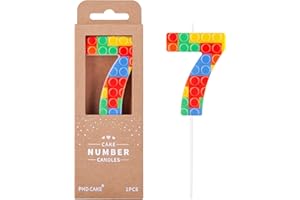 PHD CAKE Number 7 Building Block Birthday Cake Candle, Numeral Birthday Candles