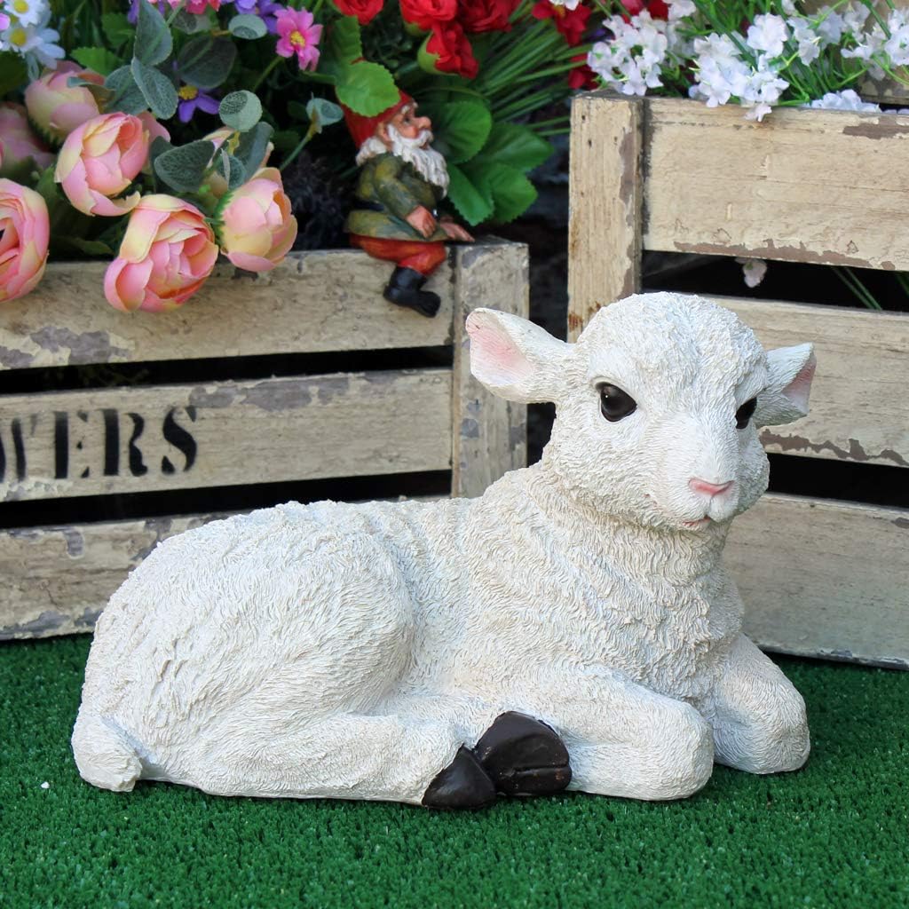 Best Value Here Lying Down Lamb Garden Sculpture White Resin Animal