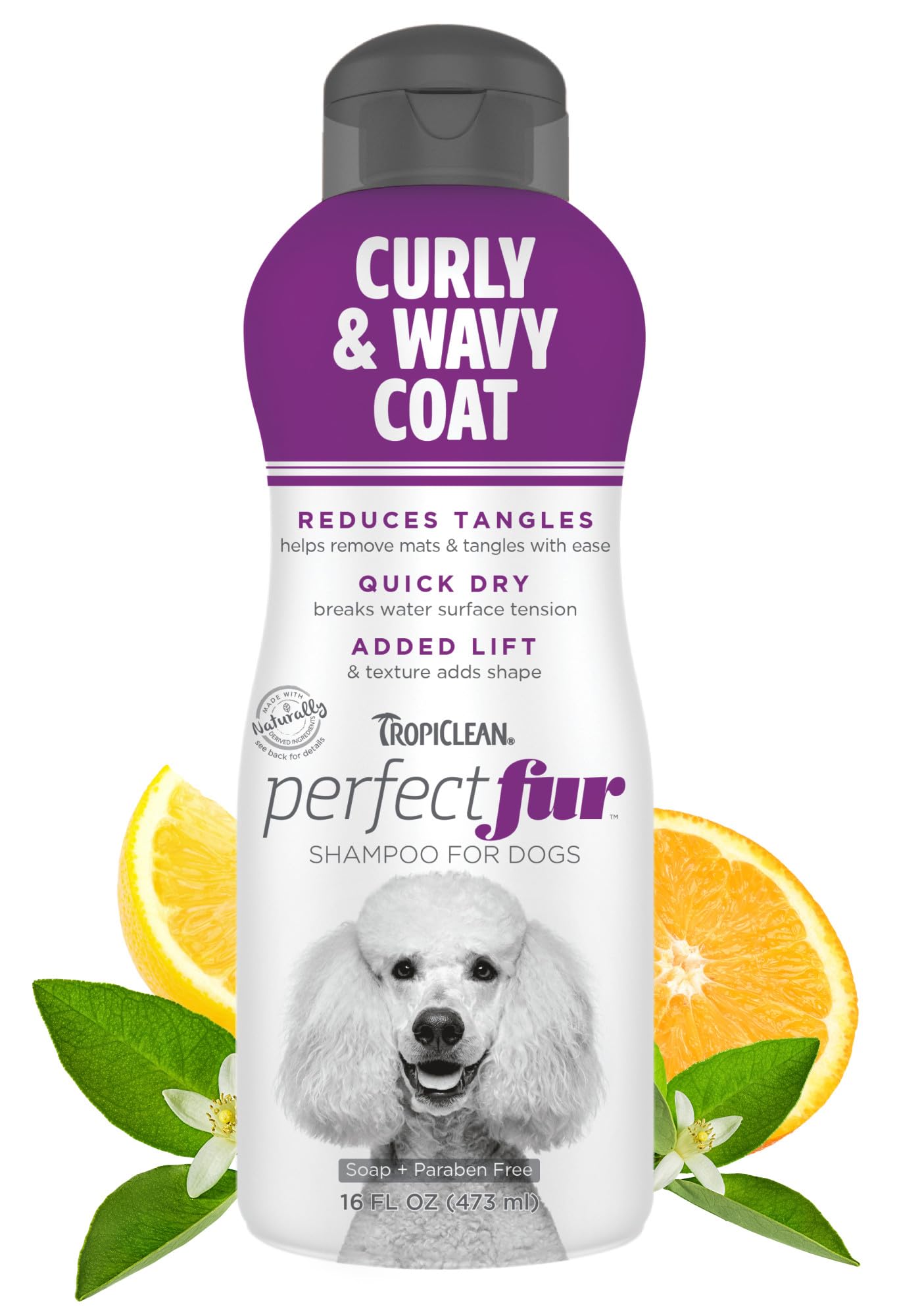 TropiClean PerfectFur Dog Shampoo - Used by Groomers - Derived from Natural Ingredients - Detangling & Dematting Formula for Curly & Wavy Coat, Thick Fur & Wiry Breeds like Poodles & Bichons - 473ml