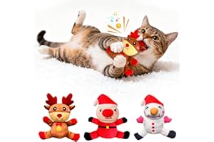 Fuufome 3PC Cat Christmas Toys- Interactive Catnip Filled Teething Chew Toys-Cute Plush Kitty Kitten Exercise Toys-Indoor Cat Toys for All Breeds