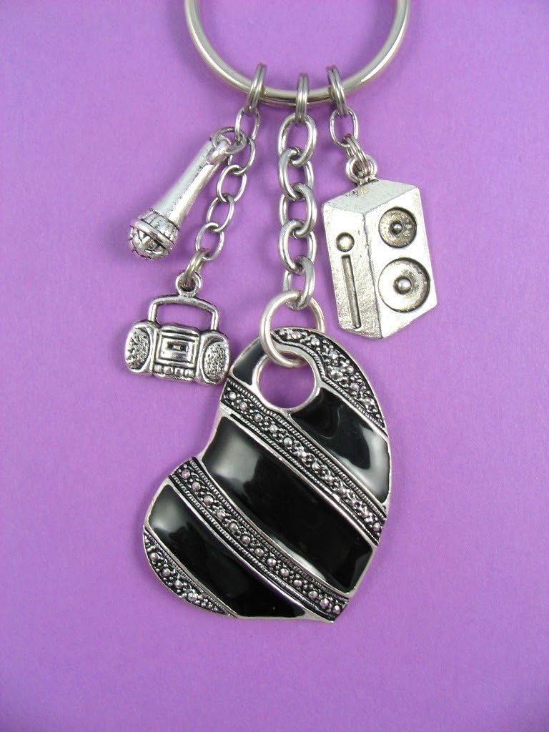 Singer Sing Music Microphone DJ Song Boom Box Charm Keychain