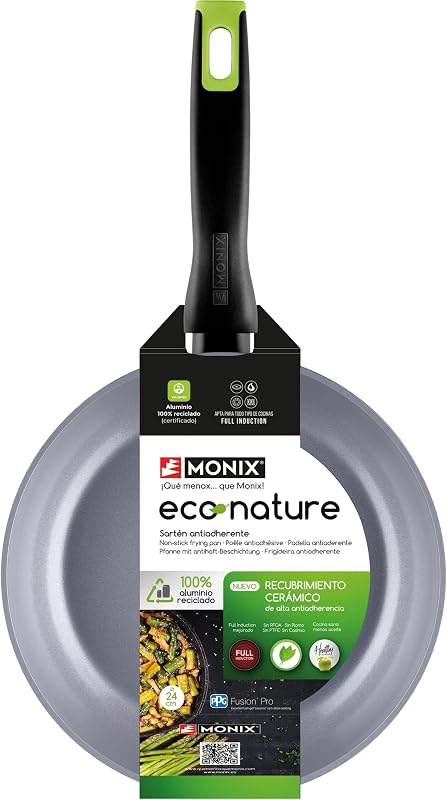Frigideira MONIX Eco Nature 18 cm, alumínio forjado reciclado, cerâmica antiaderente reforçada, adequada para todos os tipos de cozedura e indução