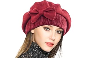 VECRY Lady French Beret 100% Wool Beret Floral Dress Beanie Winter Hat