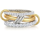 TOSGMY Gold Silver Rings for Women Non Tarnish 18K Gold Plated Stackable Rings Dainty Cubic Zirconia Statement Rings Wedding Band Thumb Ring Mixed Metals Stacking Rings Set Size 6 7 8 9 10 Jewelry Gifts