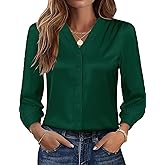 Rapbin Womens Button Down Shirts Dressy Casual Satin Silk Long Sleeve V Neck Tops Business Office Work Blouses 2025
