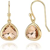 Dainty Simulated Champagne Topaz Dangle Earrings - 14k Gold-Plated, Hypoallergenic, Lightweight Simulated Citrine Drops, Minimalist Birthstone Jewelry by MJLULU