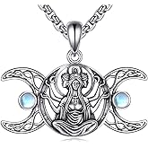 YAFEINI Hecate Necklace S925 Sterling Silver Triple Moon Goddess Pendant Necklace Moonstone Hecate Jewelry Gifts for Women Mom Wife