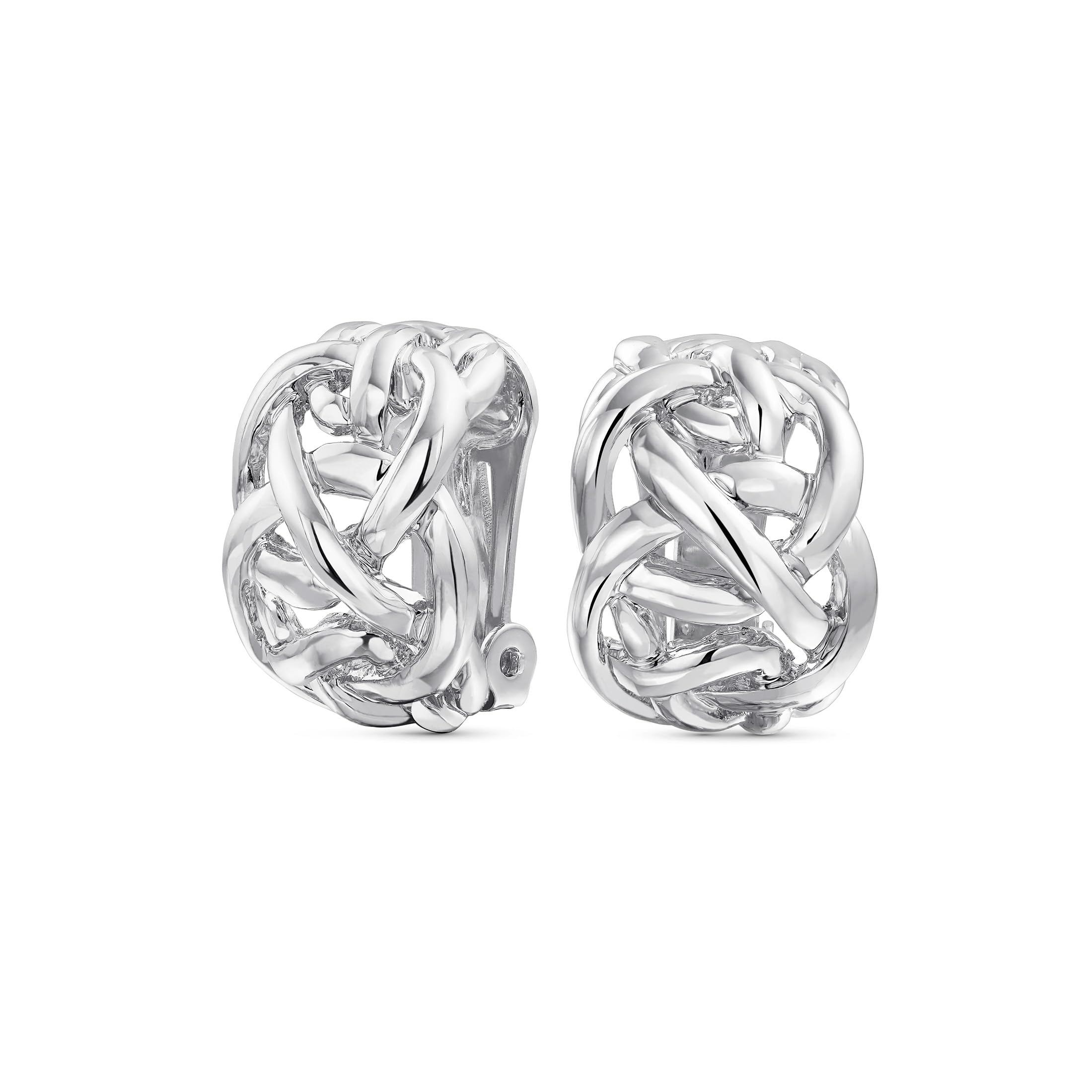 Fashion Open Criss Cross Celtic Love Knot Weave Half Hoop Clip On Earrings For Women Non Pierced Ears Silver Plated