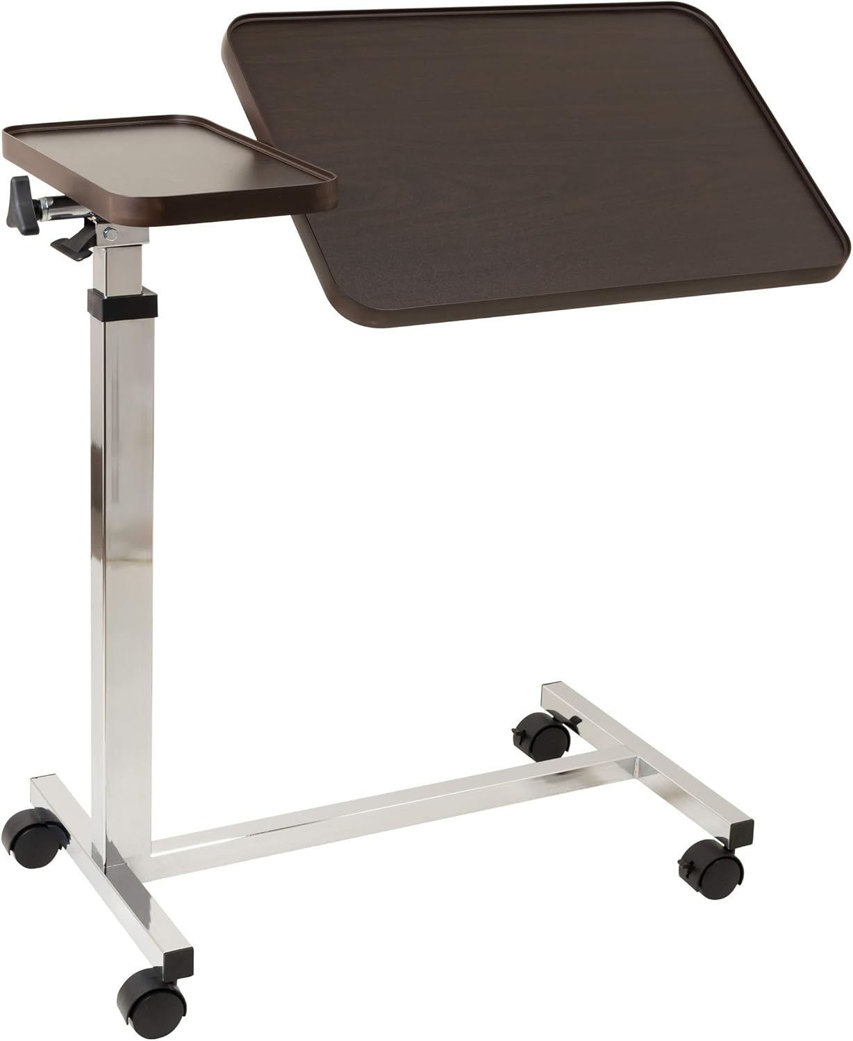 Tilting Overbed Table with Wheels 2 Height Adjustable Trays with Tilting Large
