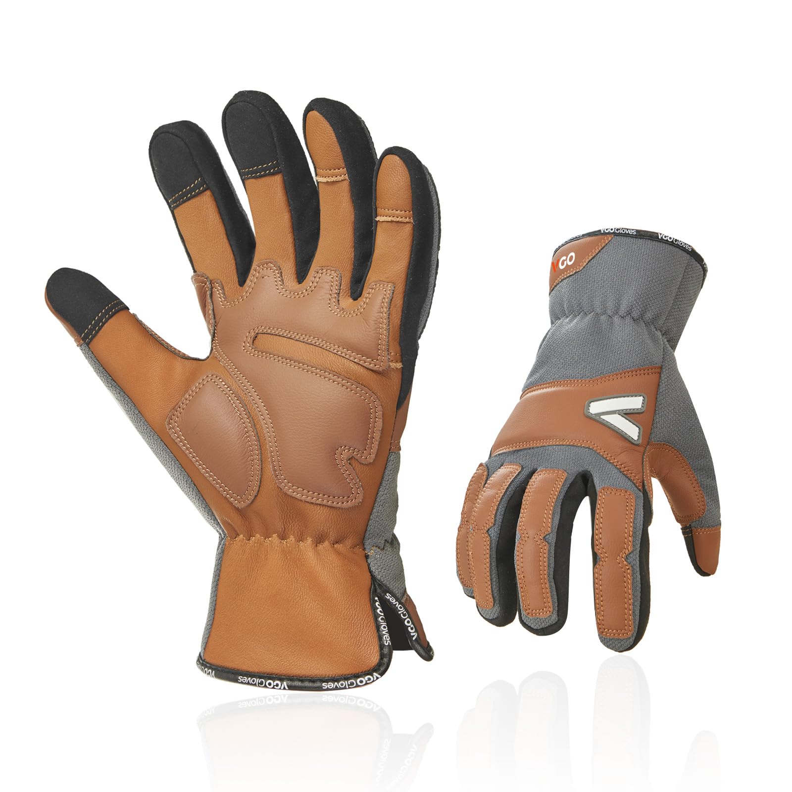 Vgo... Work Gloves Anti-impact Touchscreen in Cowhide, Working Gloves Men for Wooden Warehouse Assembly Delivery Multifunction (Grey-GA7776, XL (Pack of 1))