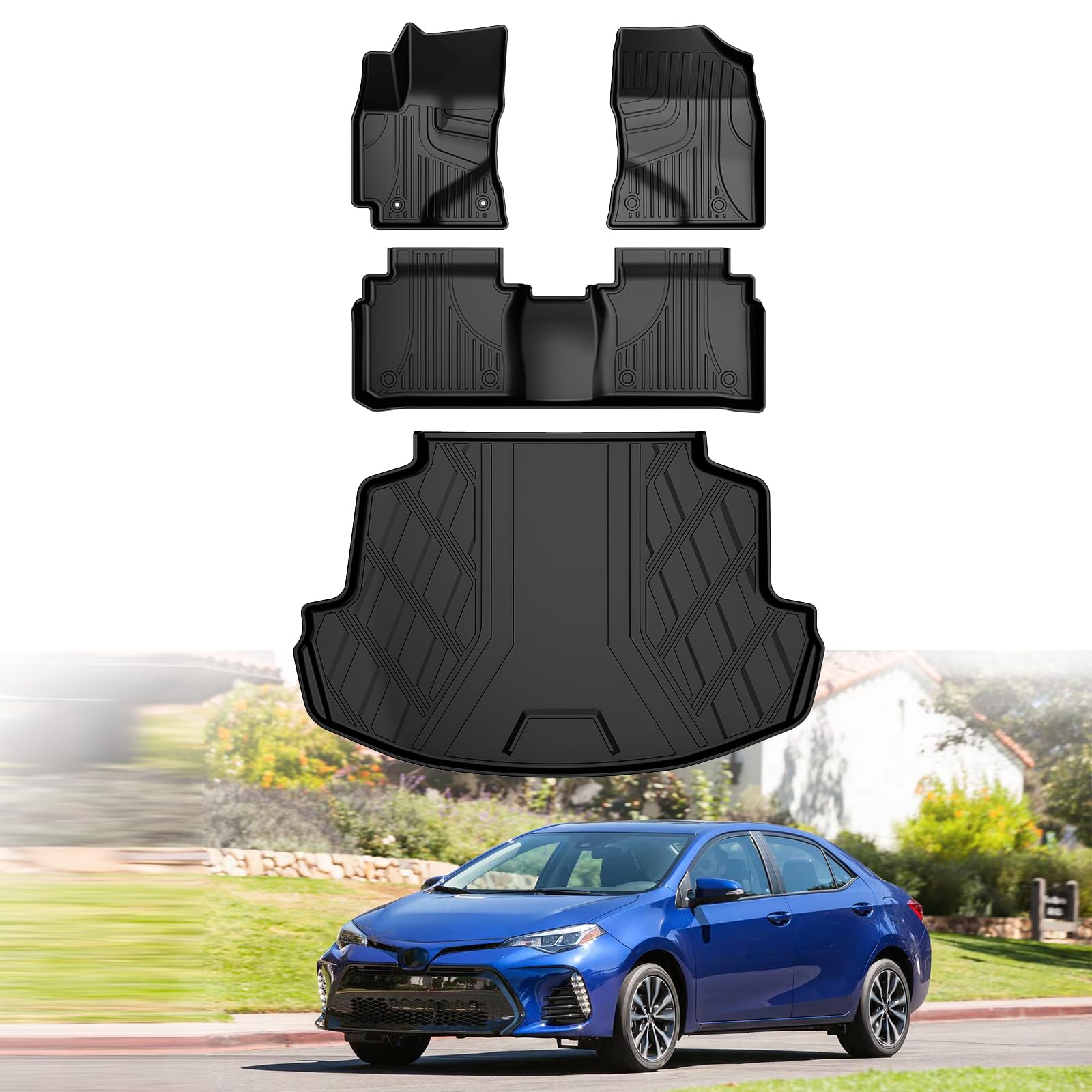 Automotive Floor Mats & Cargo Liners Compatible with 2014 2015 2016 2017 2018 2019 Toyota Corolla Floor Mats & Trunk Mat Set, All Weather TPE Floor Liners Cargo Mats (Not fit Hatchback Model). Image