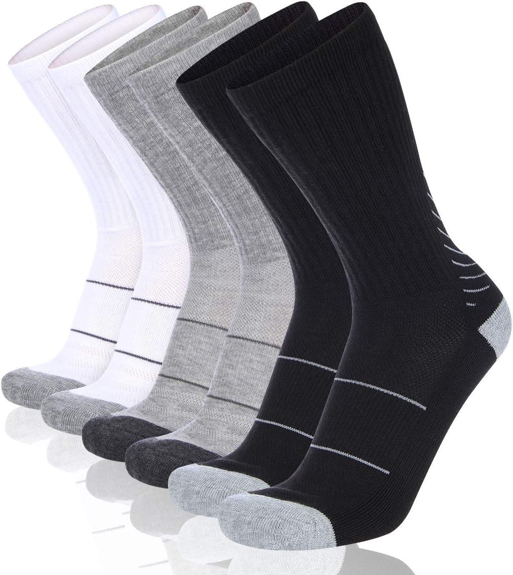 Men's 6P-Pack Premium Athletic Crew Socks Men Thick Cushion Casual Work Sock With Moisture Wicking
